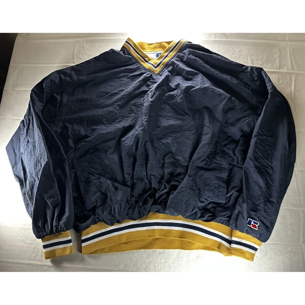 Vintage 90s Russell Athletic‎ Windbreaker Men's XL Navy Gold Korea Pullover